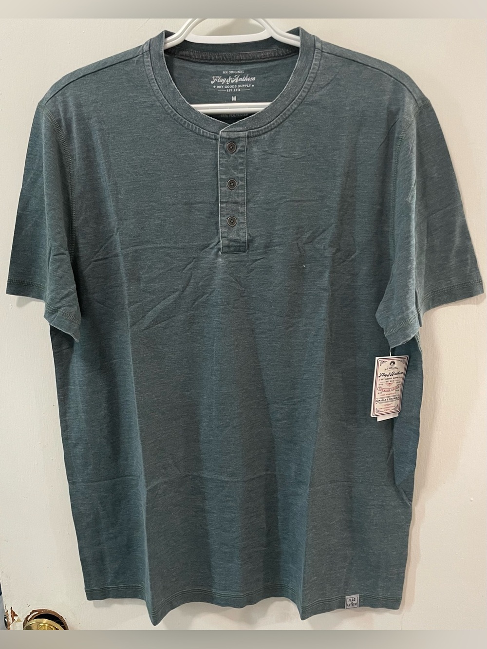 Flag & Anthem Men's Sea Green Henley Neck Short Sleeve Shirt Top Tee Size Medium